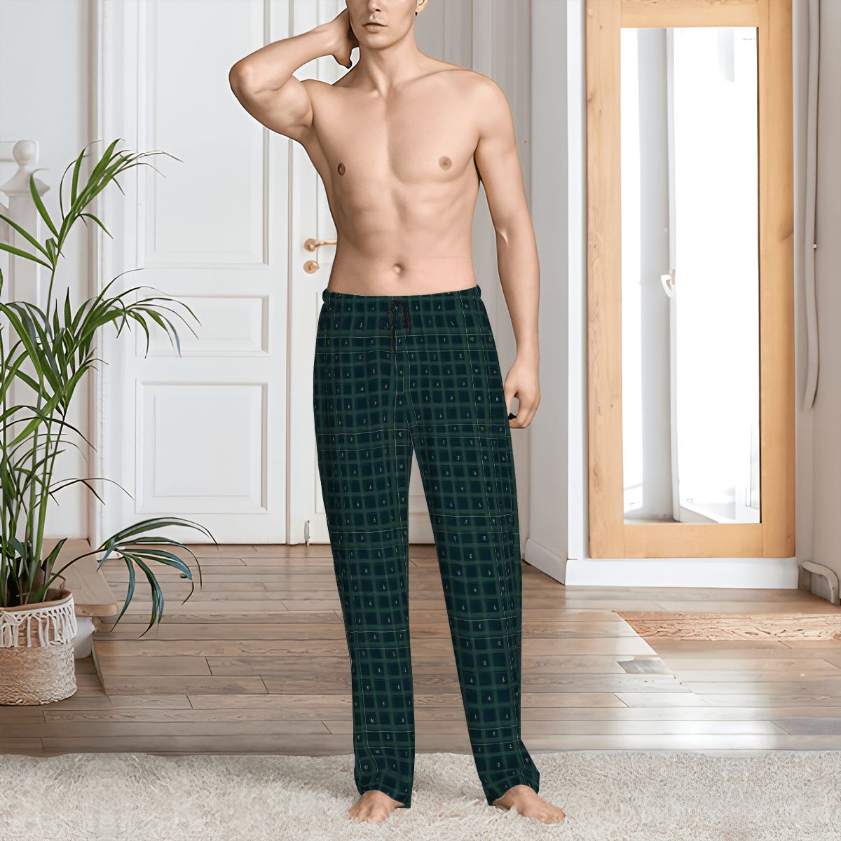 Midnight Shield plaid pajama pants, supplier mockup (digital)