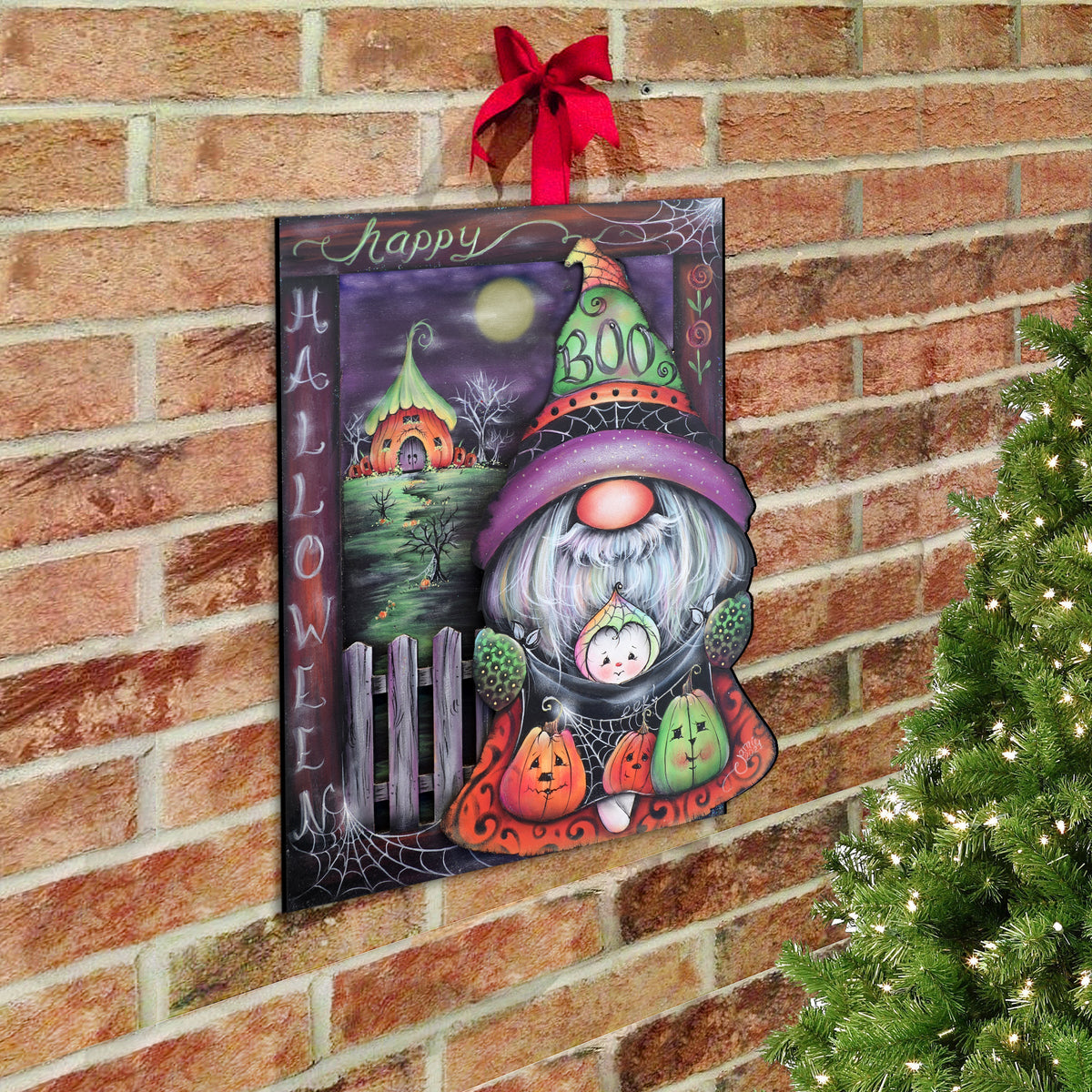 Boo! Halloween Gnome Wooden Door Hanger — 24 in.