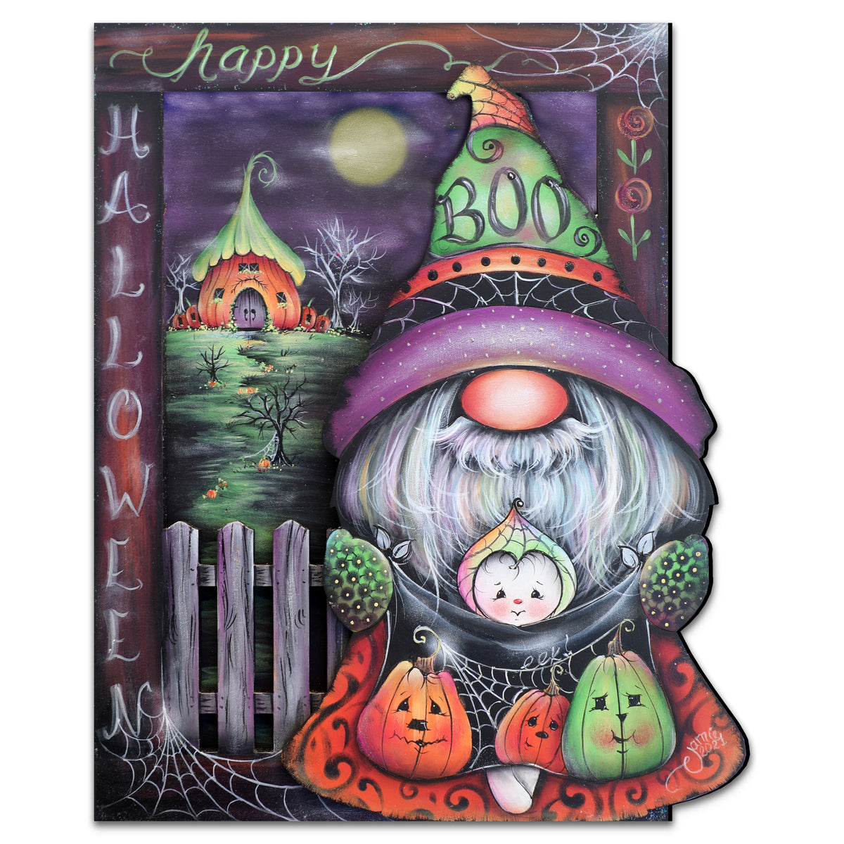 Boo! Halloween Gnome Wooden Door Hanger — 24 in.