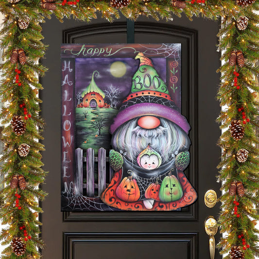 Boo! Halloween Gnome Wooden Door Hanger — 24 in.