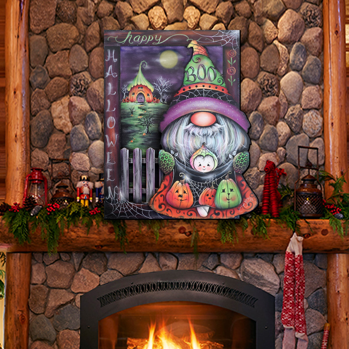 Boo! Halloween Gnome Wooden Door Hanger — 24 in.