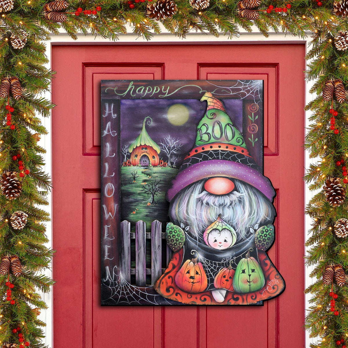 Boo! Halloween Gnome Wooden Door Hanger — 24 in.