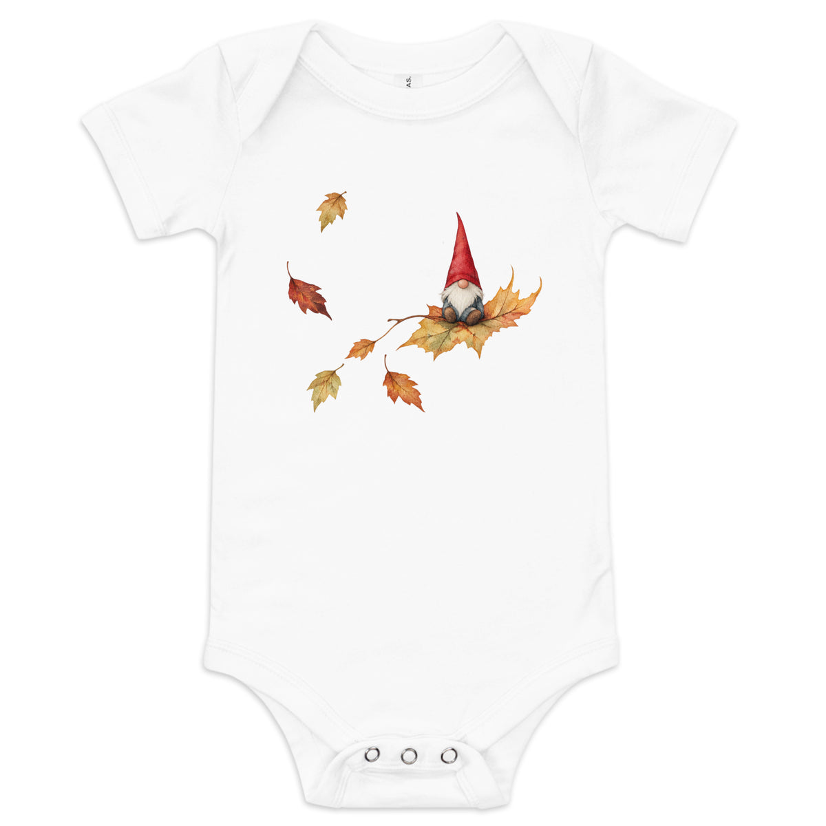 Falling Leaf — Baby Bodysuit, front view, digital supplier preview of the actual print file
