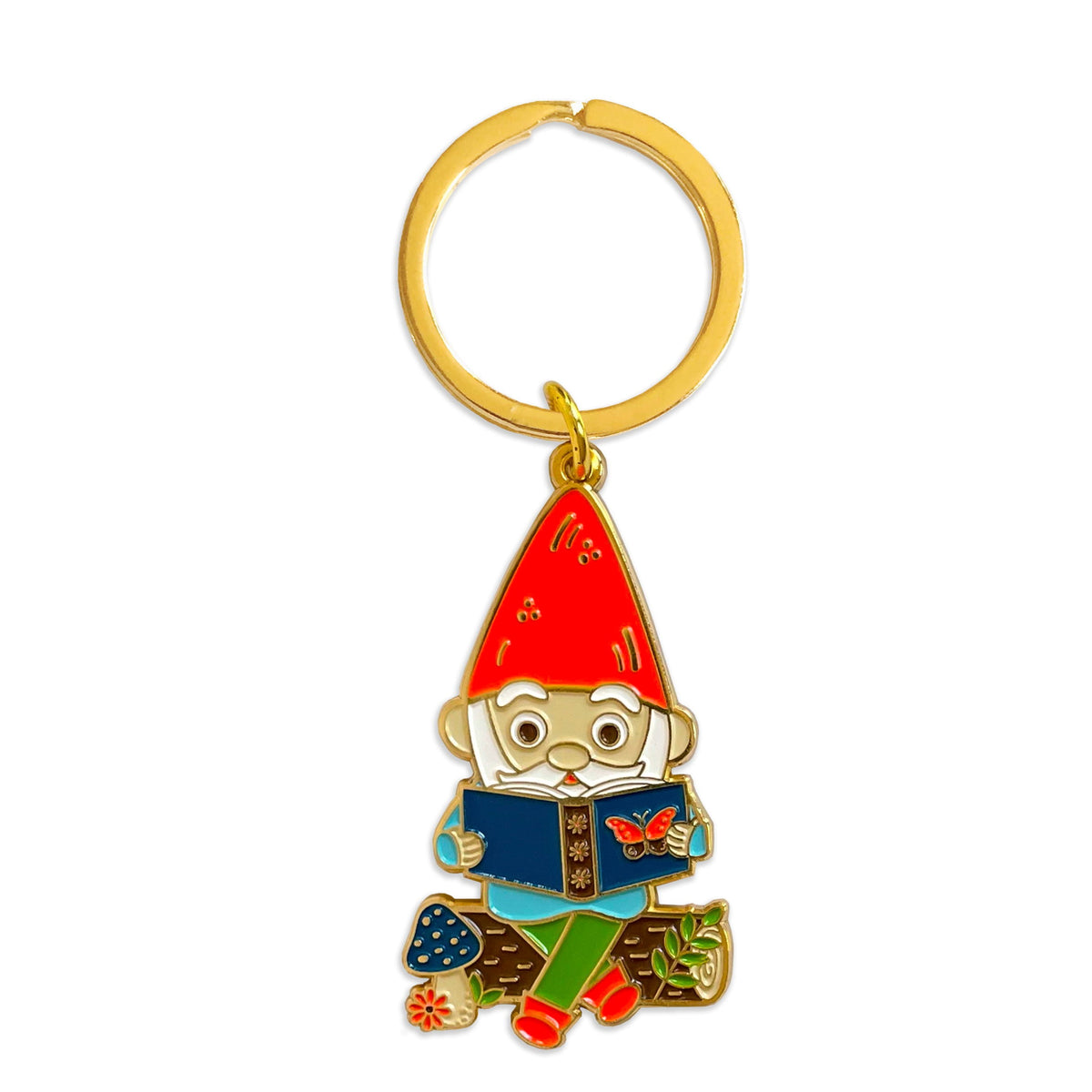 Reading Gnome Enamel Keychain