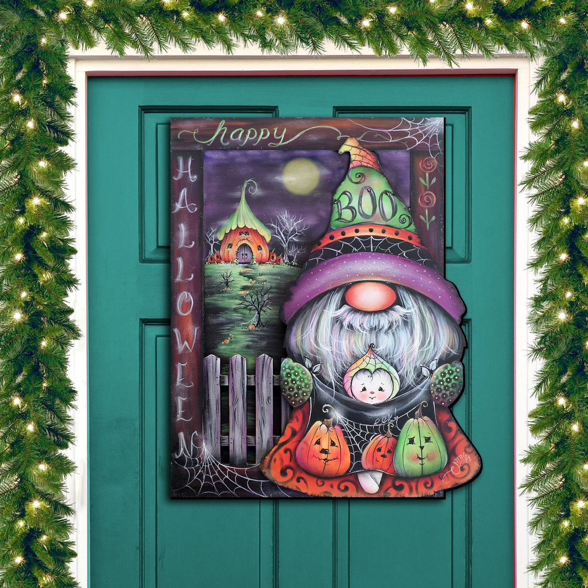 Boo! Halloween Gnome Wooden Door Hanger — 24 in.