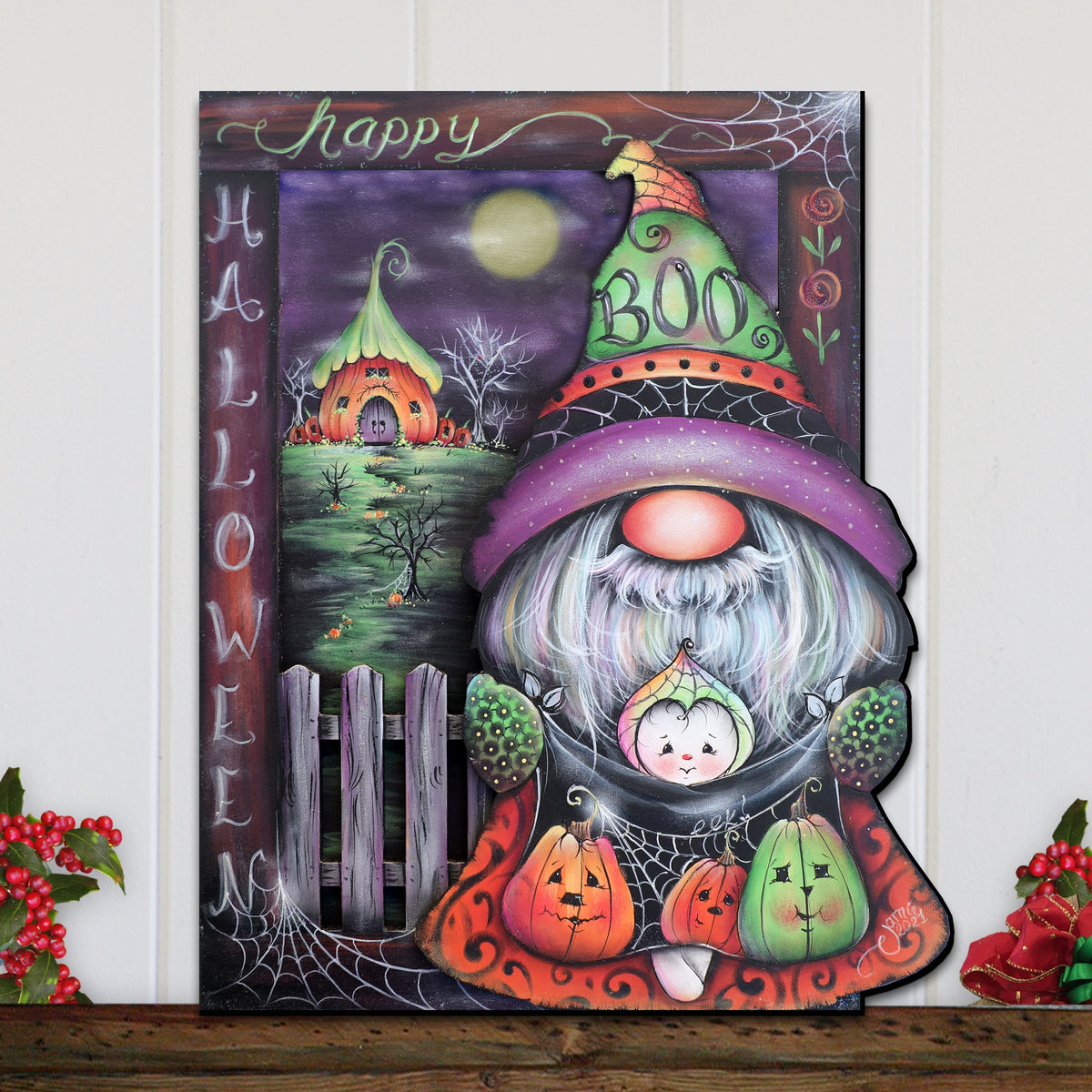 Boo! Halloween Gnome Wooden Door Hanger — 24 in.
