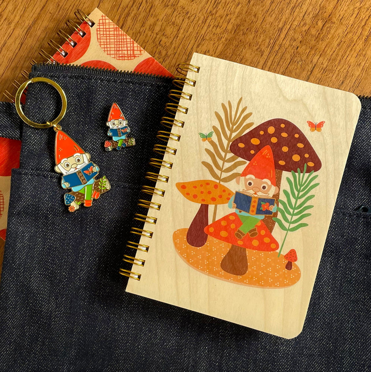 Reading Gnome Enamel Keychain